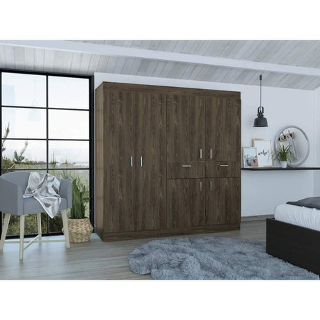 Closet Siberia Coñac 180 cm con Seis Puertas y Dos Cajones - Closets | Bylmo