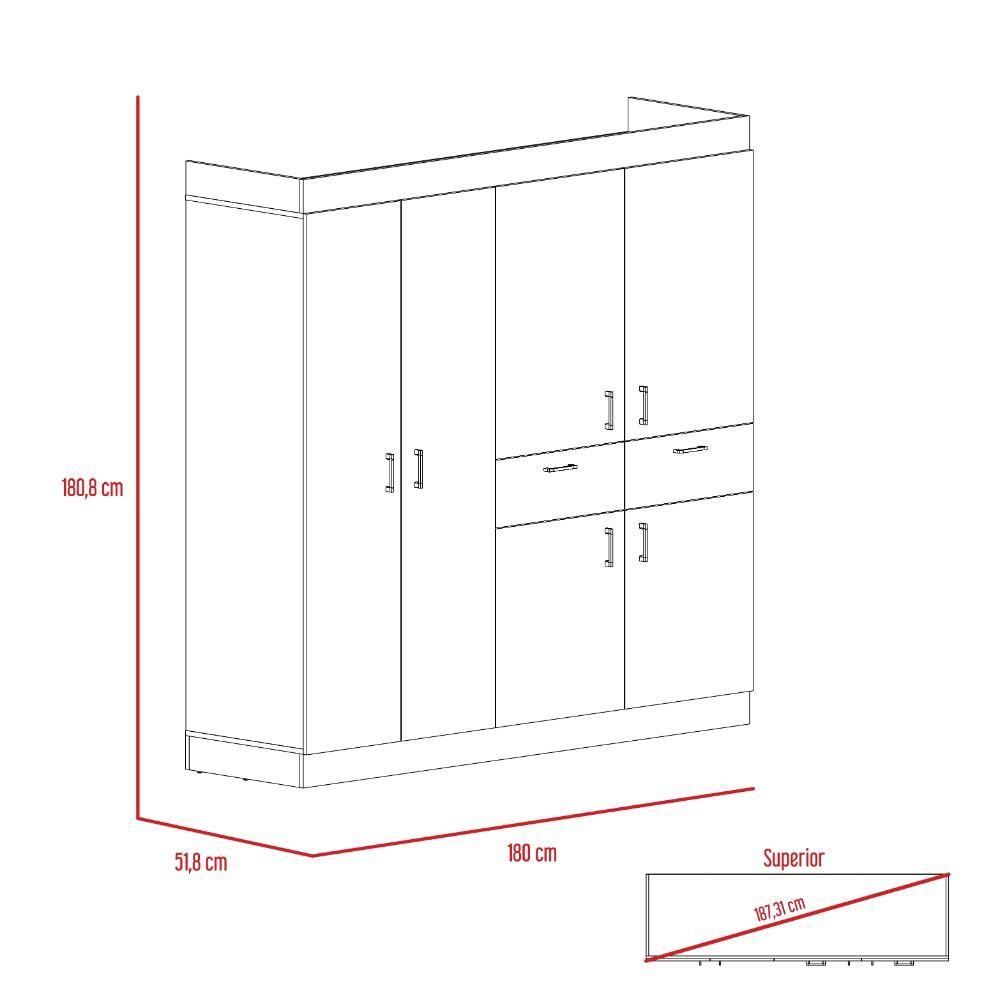 Closet Siberia Coñac 180 cm con Seis Puertas y Dos Cajones - Closets | Bylmo