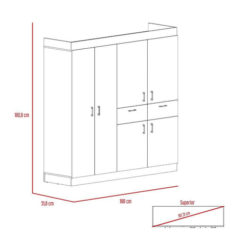 Closet Siberia Coñac 180 cm con Seis Puertas y Dos Cajones - Closets | Bylmo