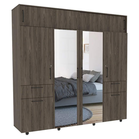 Closet Vasco Coñac 200 cm con Espejo,Ocho Puertas y Dos Cajones - Closets | Bylmo