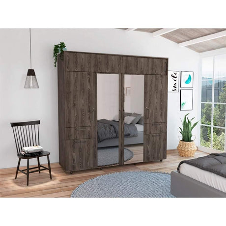 Closet Vasco Coñac 200 cm con Espejo,Ocho Puertas y Dos Cajones - Closets | Bylmo