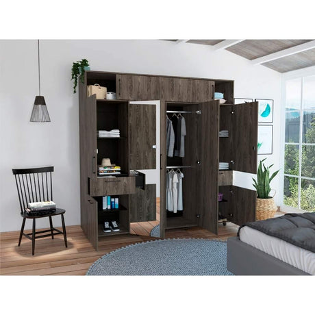 Closet Vasco Coñac 200 cm con Espejo,Ocho Puertas y Dos Cajones - Closets | Bylmo