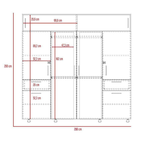 Closet Vasco Coñac 200 cm con Espejo,Ocho Puertas y Dos Cajones - Closets | Bylmo