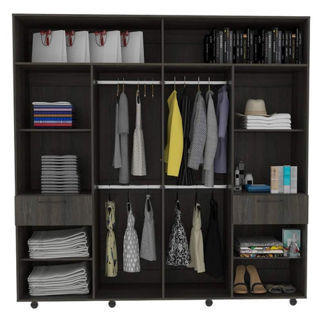 Closet Vasco Carbón 200 cm con Espejo,Ocho Puertas y Dos Cajones - Closets | Bylmo