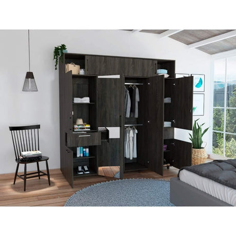 Closet Vasco Carbón 200 cm con Espejo,Ocho Puertas y Dos Cajones - Closets | Bylmo