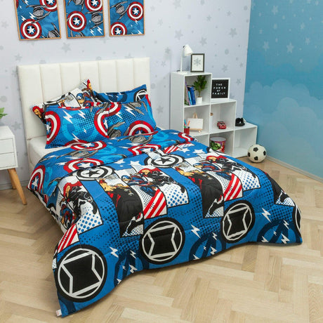 Cubrelecho Acolchado Infantil Azul para Cama Semidoble 120 X 190 Cm Doble Faz de Avengers - Otros textiles | Bylmo