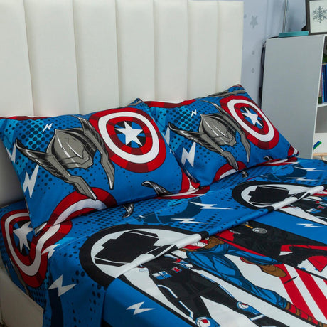 Combo Juego de Sabanas y Cortina Infantil Azul Oscuro Semidoble 120 X 190 Cm de Marvel - Ropa de Cama | Bylmo