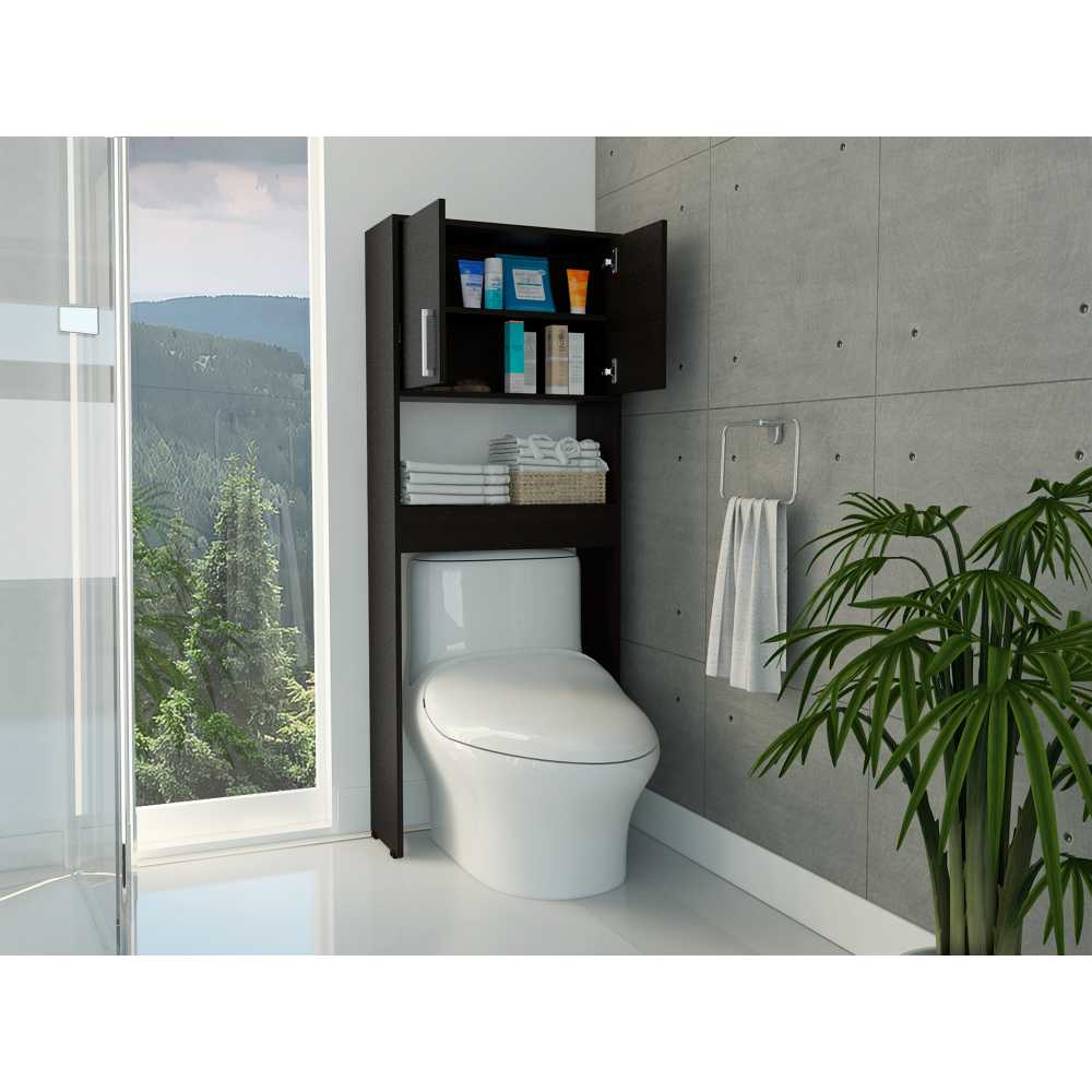 Ahorrador de Espacio para Baño Barcelona Wengue 63x160cm sin Cajones y con Un Entrepaño