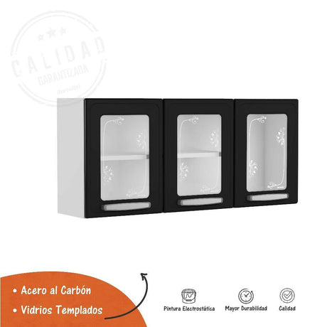 Alacena Negra 120x52cm Flotante sin Entrepaños y con Tres Puertas - Muebles Organizadores | Bylmo