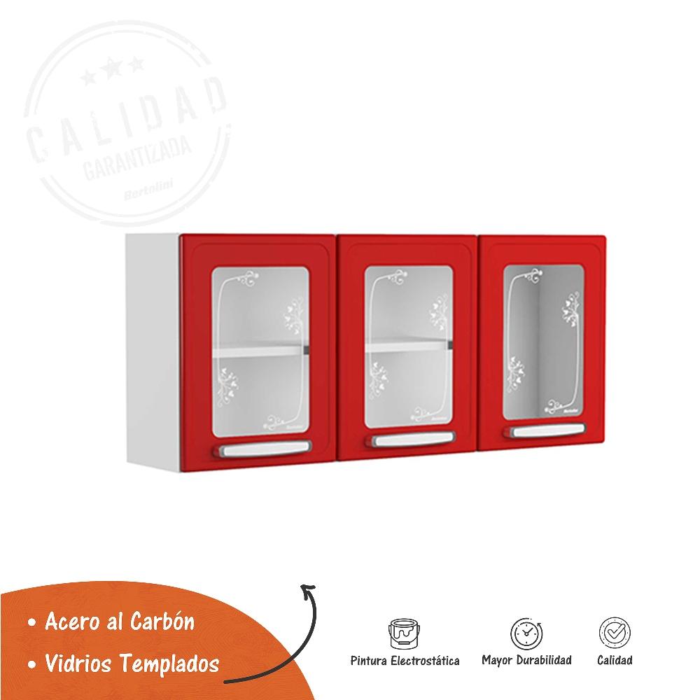 Alacena Rojo 120x52cm Flotante sin Entrepaños y con Tres Puertas