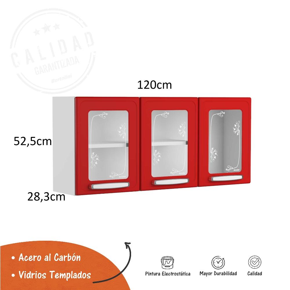Alacena Rojo 120x52cm Flotante sin Entrepaños y con Tres Puertas - Muebles Organizadores | Bylmo
