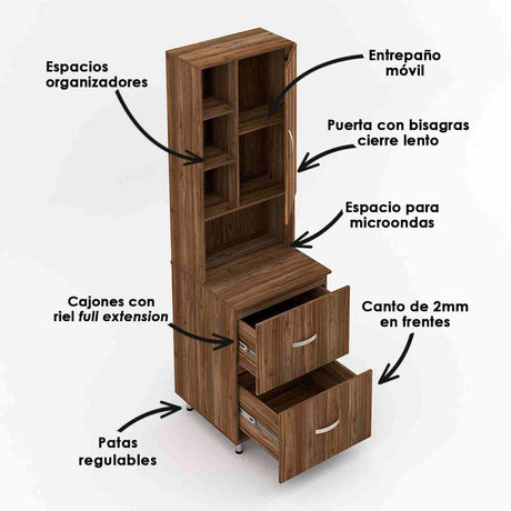Alacena Ambar Gracia Sikuani 60x212cm con Dos Entrepaños y con Una Puerta - Alacenas y Muebles Microondas | Bylmo
