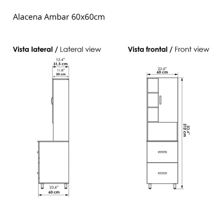 Alacena Ambar Mitte Tambo 60x212cm con Dos Entrepaños y con Una Puerta - Alacenas y Muebles Microondas | Bylmo