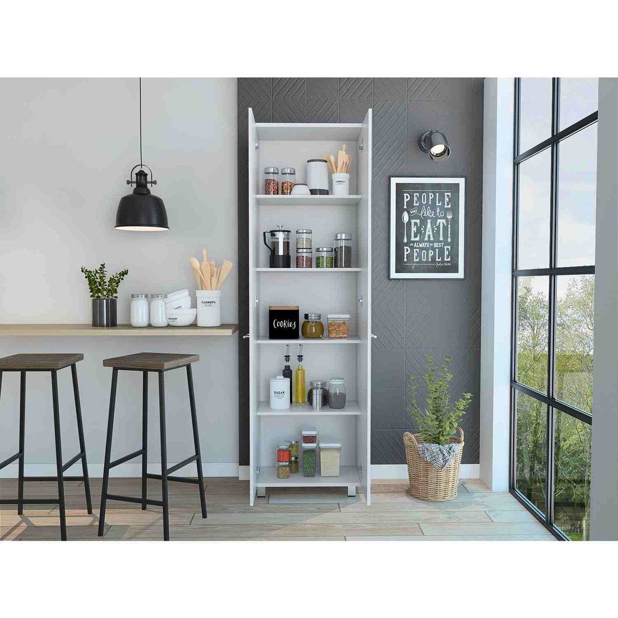 Alacena Baleare Blanco 59 cm con Entrepaños y Patas Metálicas - Alacenas y Muebles Microondas | Bylmo