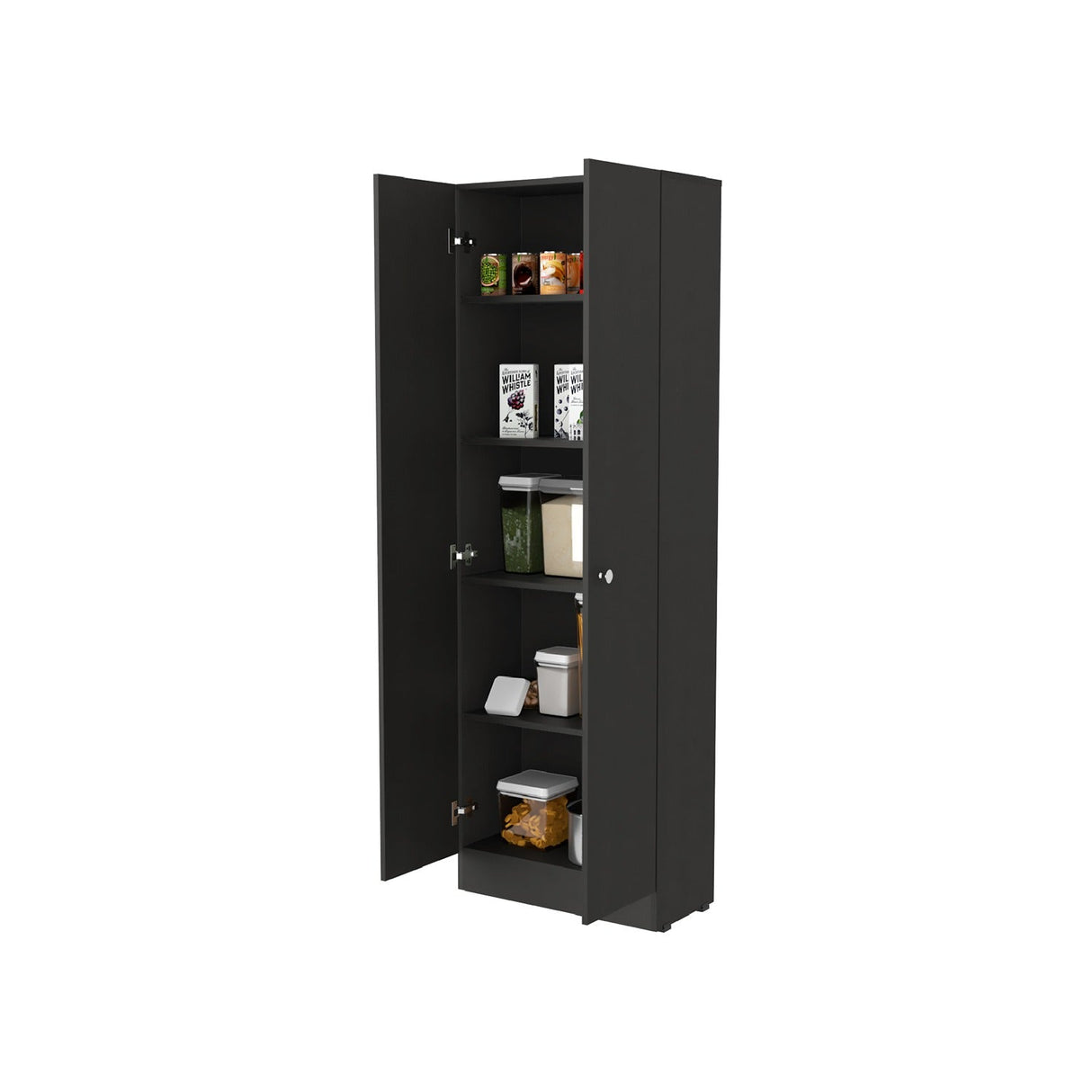 Alacena Coga Wengue 181 cm x 60 cm con 2 Puertas y 5 entrepaños, Pomos Metálicos Redondos - Alacenas y Muebles Microondas | Bylmo