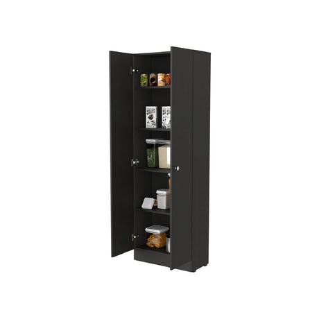 Alacena Coga Wengue 181 cm x 60 cm con 2 Puertas y 5 entrepaños, Pomos Metálicos Redondos - Alacenas y Muebles Microondas | Bylmo