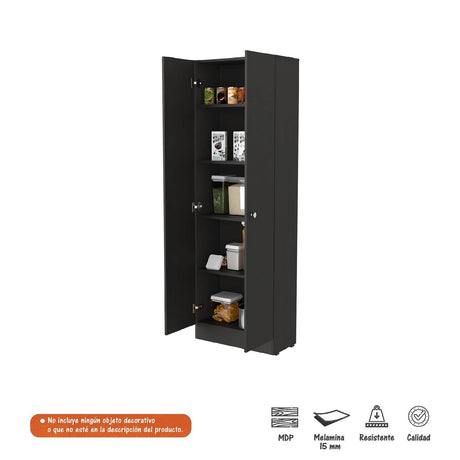 Alacena Coga Wengue 181 cm x 60 cm con 2 Puertas y 5 entrepaños, Pomos Metálicos Redondos - Alacenas y Muebles Microondas | Bylmo