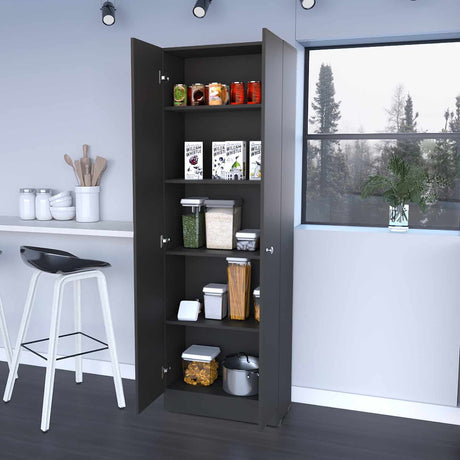 Alacena Coga Wengue 181 cm x 60 cm con 2 Puertas y 5 entrepaños, Pomos Metálicos Redondos - Alacenas y Muebles Microondas | Bylmo