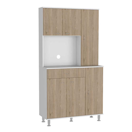 Alacena Della Rovere y Blanco 90 cm con Seis Puertas y Un Cajón - Muebles Organizadores | Bylmo