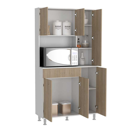 Alacena Della Rovere y Blanco 90 cm con Seis Puertas y Un Cajón - Muebles Organizadores | Bylmo