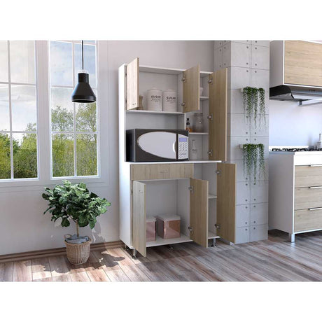 Alacena Della Rovere y Blanco 90 cm con Seis Puertas y Un Cajón - Muebles Organizadores | Bylmo