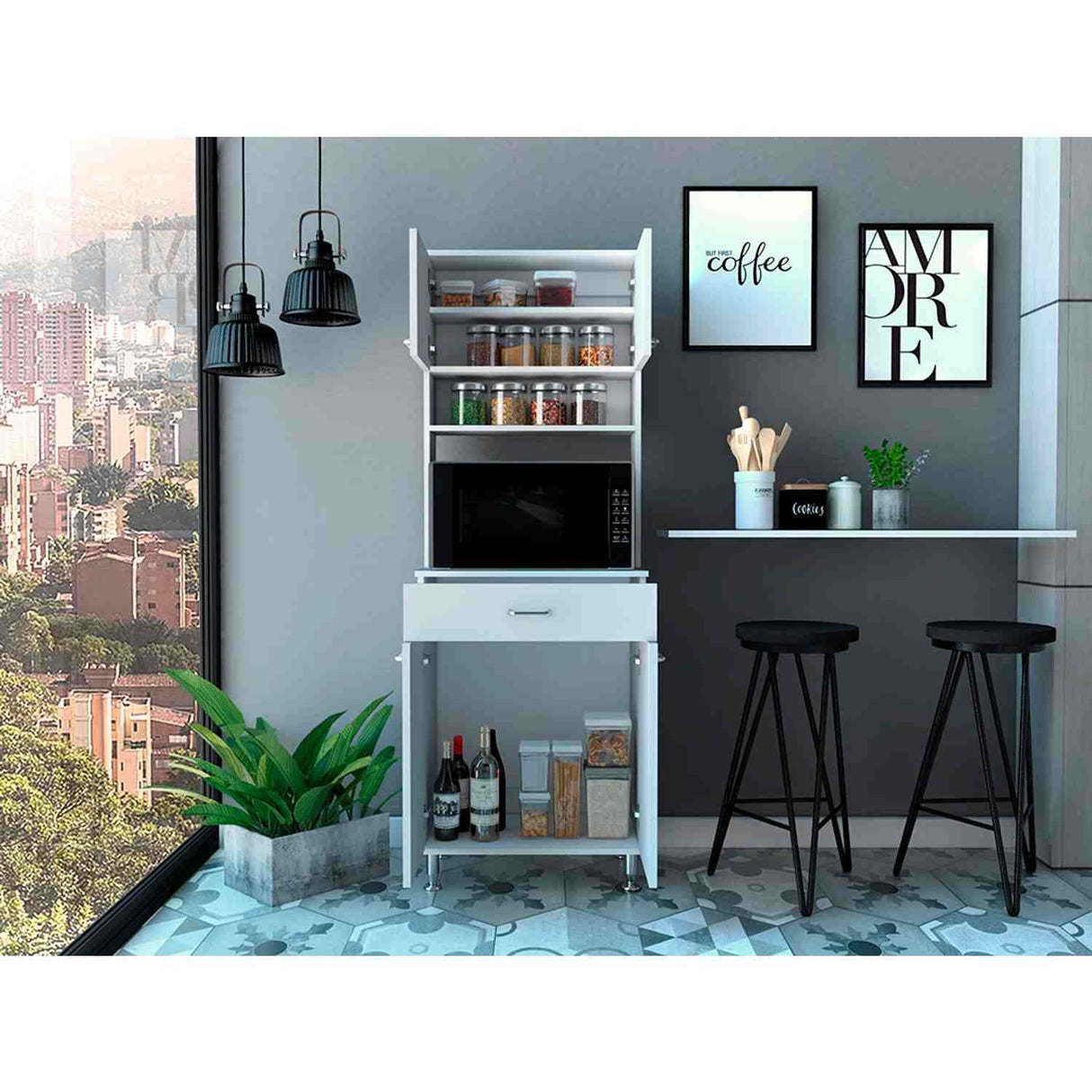 Alacena Della Plus Blanco 60x169cm con Un Entrepaño y con Cuatro Puertas - Alacenas y Muebles Microondas | Bylmo