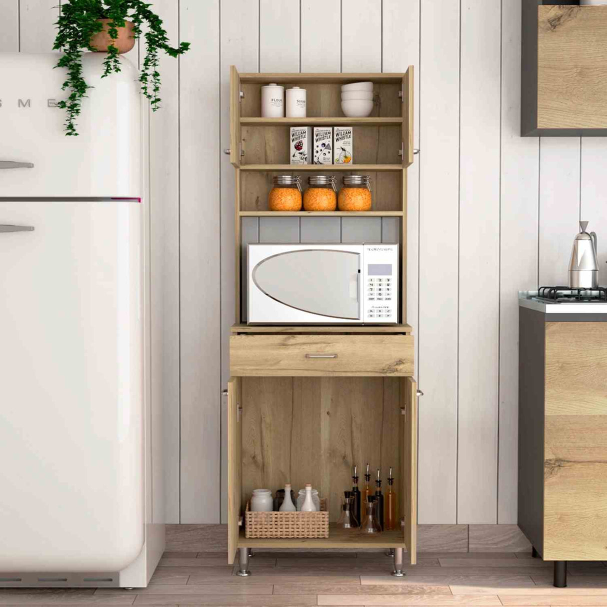 Alacena Della Duna 60 cm Con un Cajón, Entrepaños y Cuatro Puertas - Alacenas y Muebles Microondas | Bylmo