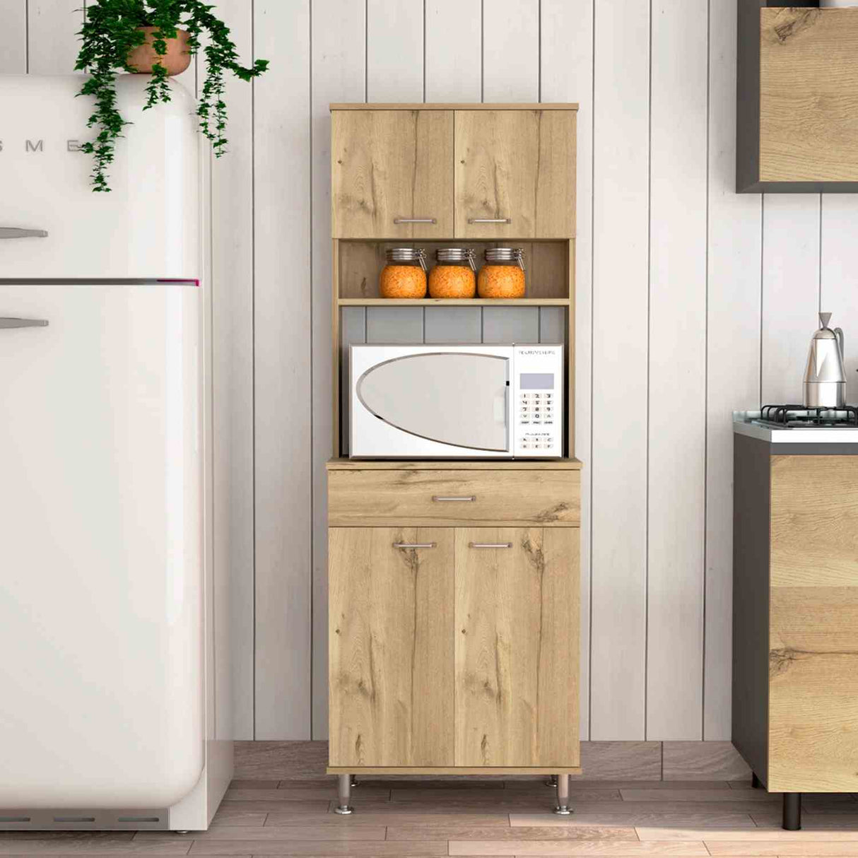 Alacena Della Duna 60 cm Con un Cajón, Entrepaños y Cuatro Puertas - Alacenas y Muebles Microondas | Bylmo