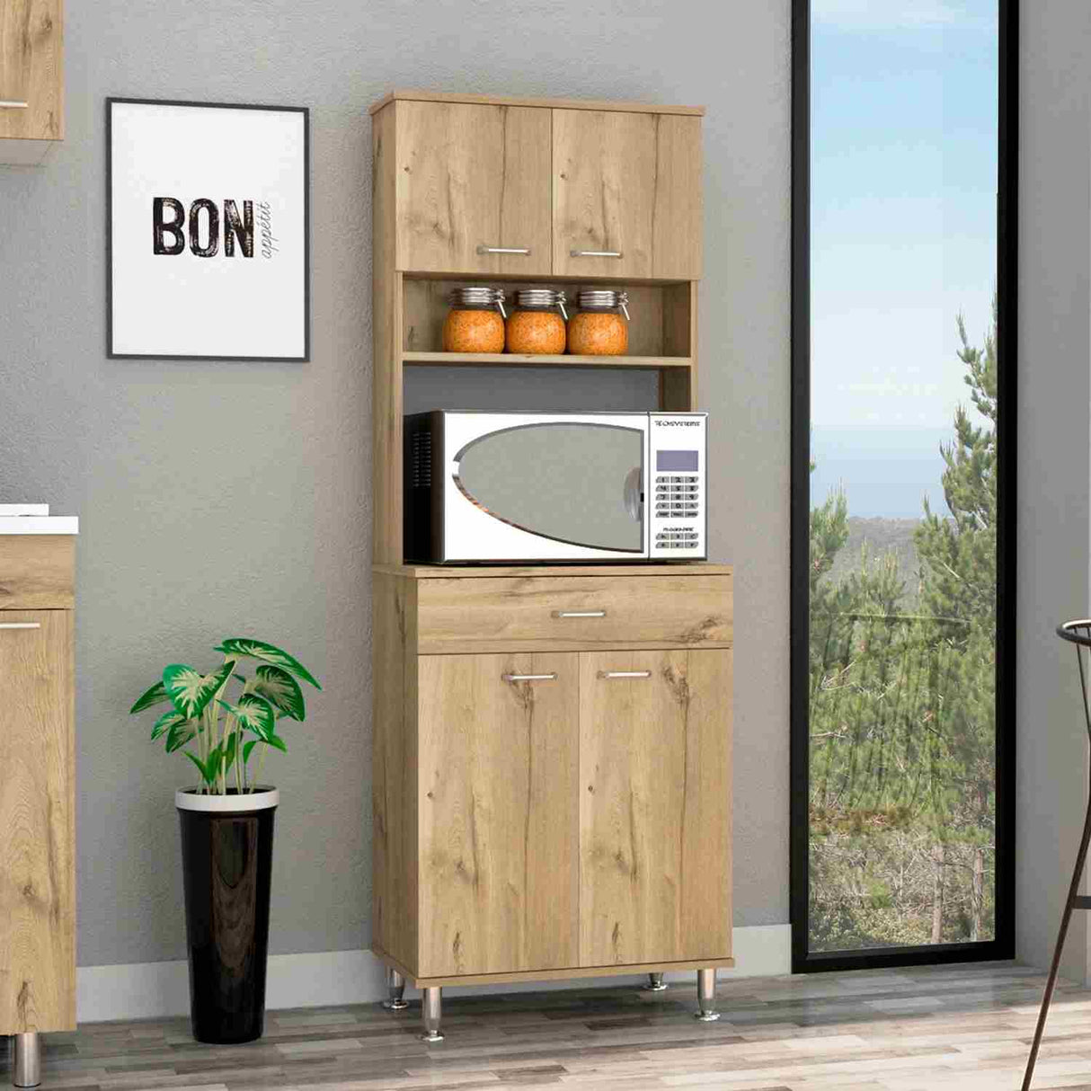 Alacena Della Duna 60 cm Con un Cajón, Entrepaños y Cuatro Puertas - Alacenas y Muebles Microondas | Bylmo