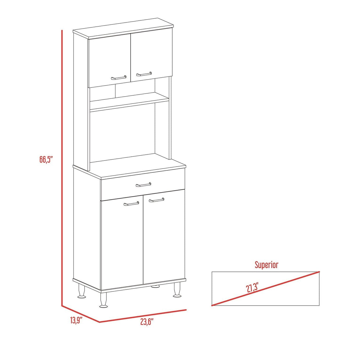 Alacena Della Wengue 60 cm Con un Cajón, Entrepaños y Cuatro Puertas - Alacenas y Muebles Microondas | Bylmo