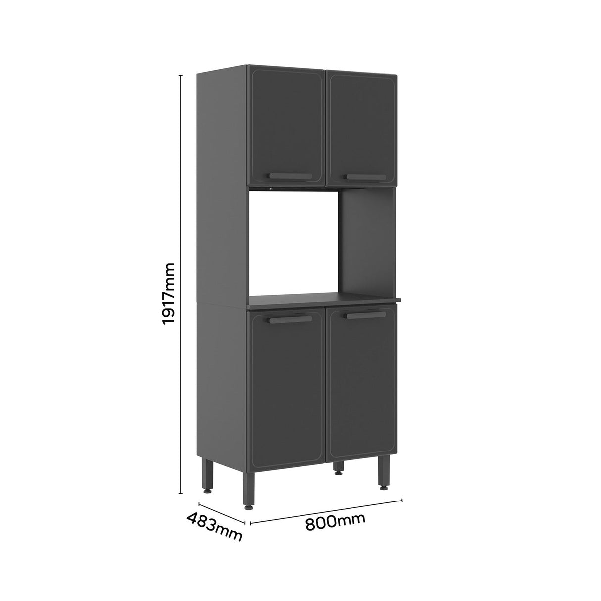Alacena Gris 80x191cm sin Entrepaños y con Cuatro Puertas - Alacenas y Muebles Microondas | Bylmo