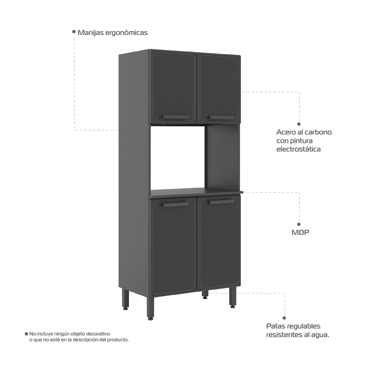 Alacena Gris 80x191cm sin Entrepaños y con Cuatro Puertas - Alacenas y Muebles Microondas | Bylmo