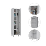 Alacena París Blanca 181 cm x 51 cm con 2 Puertas y 6 Entrepaños, Compartimiento con Ganchos para Guardar Elementos de Aseo - Alacenas y Muebles Microondas | Bylmo