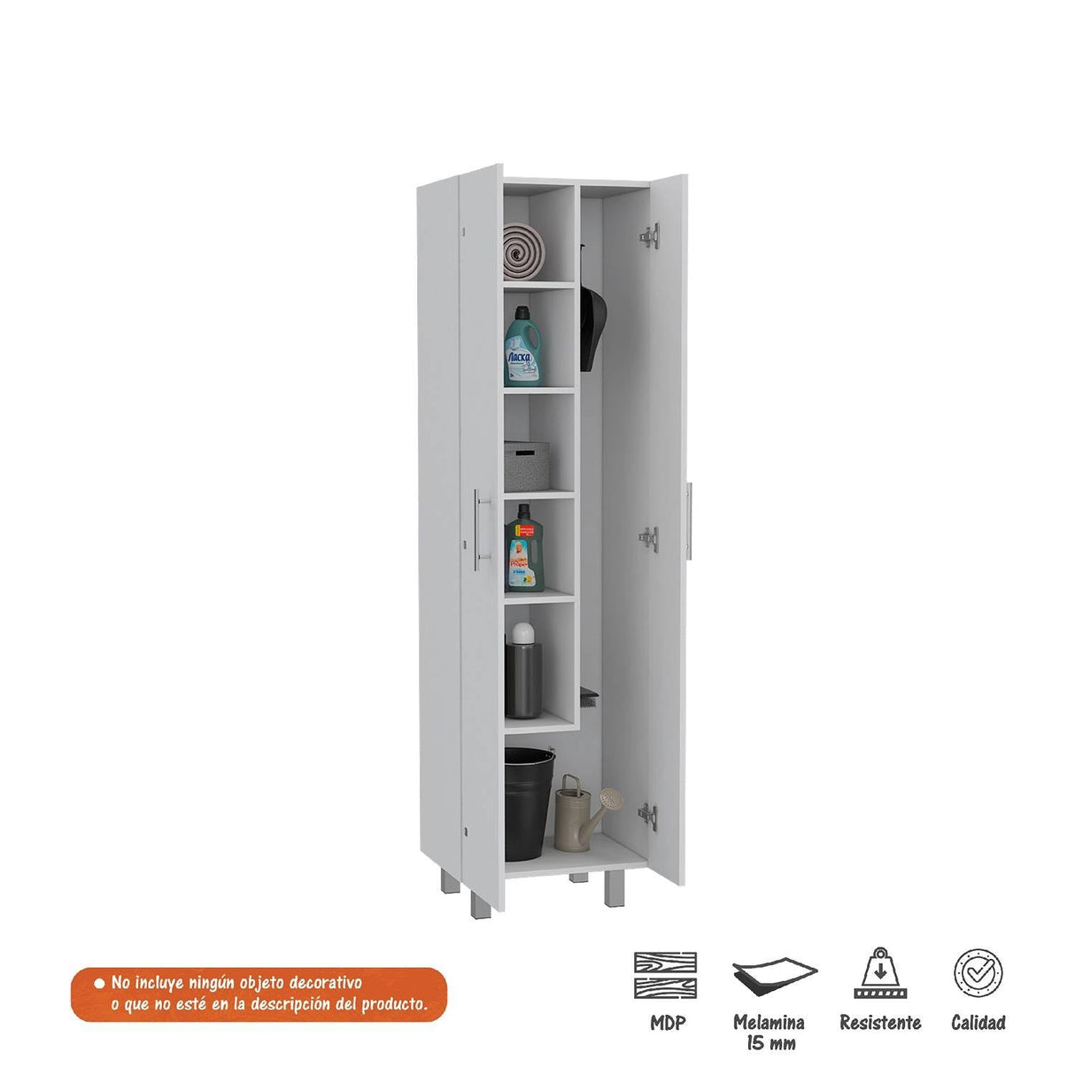 Alacena París Blanca 181 cm x 51 cm con 2 Puertas y 6 Entrepaños, Compartimiento con Ganchos para Guardar Elementos de Aseo - Alacenas y Muebles Microondas | Bylmo