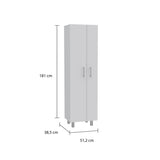 Alacena París Blanca 181 cm x 51 cm con 2 Puertas y 6 Entrepaños, Compartimiento con Ganchos para Guardar Elementos de Aseo - Alacenas y Muebles Microondas | Bylmo
