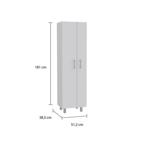 Alacena París Blanca 181 cm x 51 cm con 2 Puertas y 6 Entrepaños, Compartimiento con Ganchos para Guardar Elementos de Aseo - Alacenas y Muebles Microondas | Bylmo