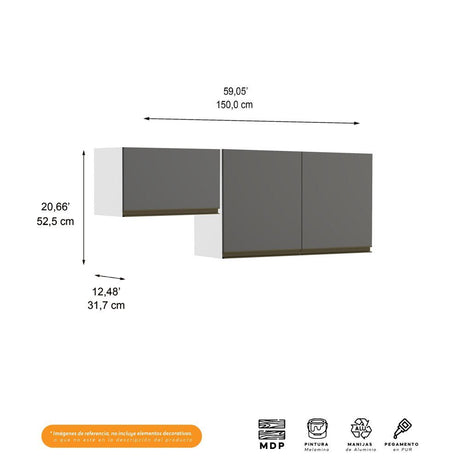 Mueble Superior Santiago Grafito 150 cm - Muebles Organizadores | Bylmo