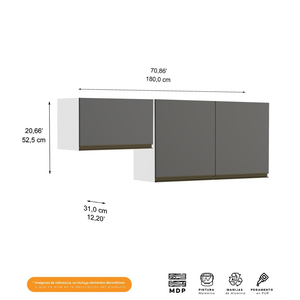 Mueble Superior Santiago Grafito 180 cm - Muebles Organizadores | Bylmo