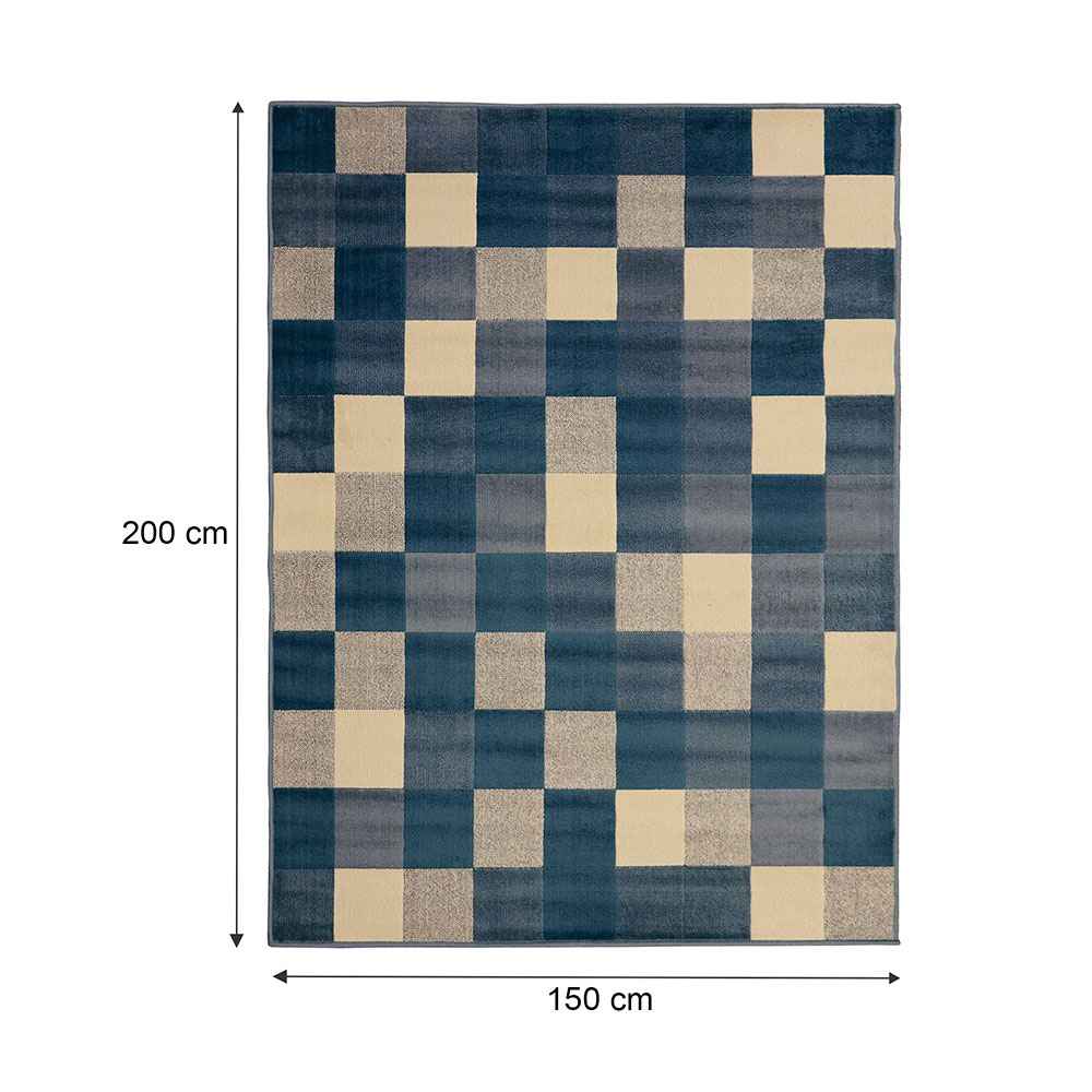 Alfombra Florida 150 cm x 200 cm de Hogar Azul Oscuro con Cuadros - Tapetes y Alfombras | Bylmo