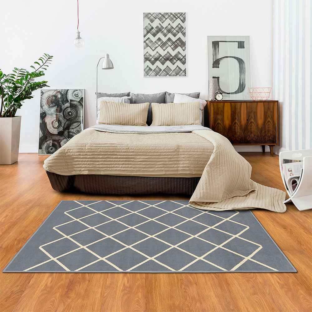 Alfombra Maryland 100 cm x 150 cm de Habitación Gris Oscuro con Rombos - Tapetes y Alfombras | Bylmo