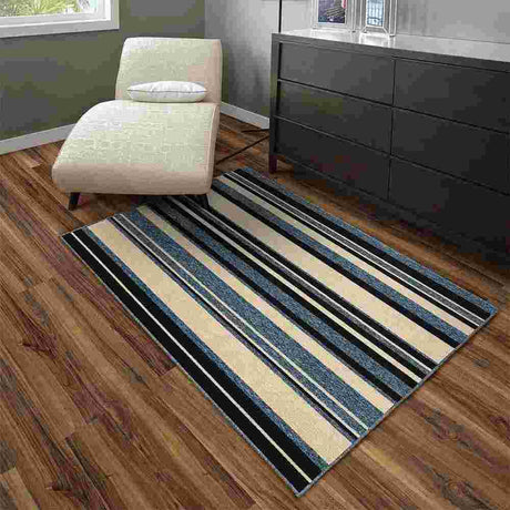 Alfombra Newark 100 cm x 150 cm de Hogar Azul Oscuro con Lineas - Tapetes y Alfombras | Bylmo