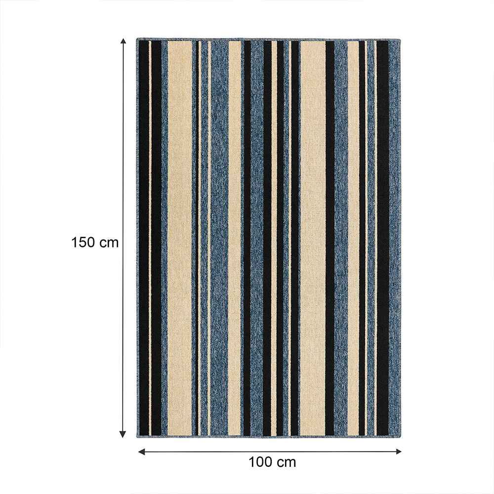 Alfombra Newark 100 cm x 150 cm de Hogar Azul Oscuro con Lineas - Tapetes y Alfombras | Bylmo