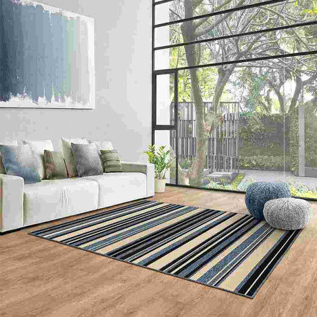 Alfombra Newark 150 cm x 200 cm de Hogar Azul Oscuro con Lineas - Tapetes y Alfombras | Bylmo