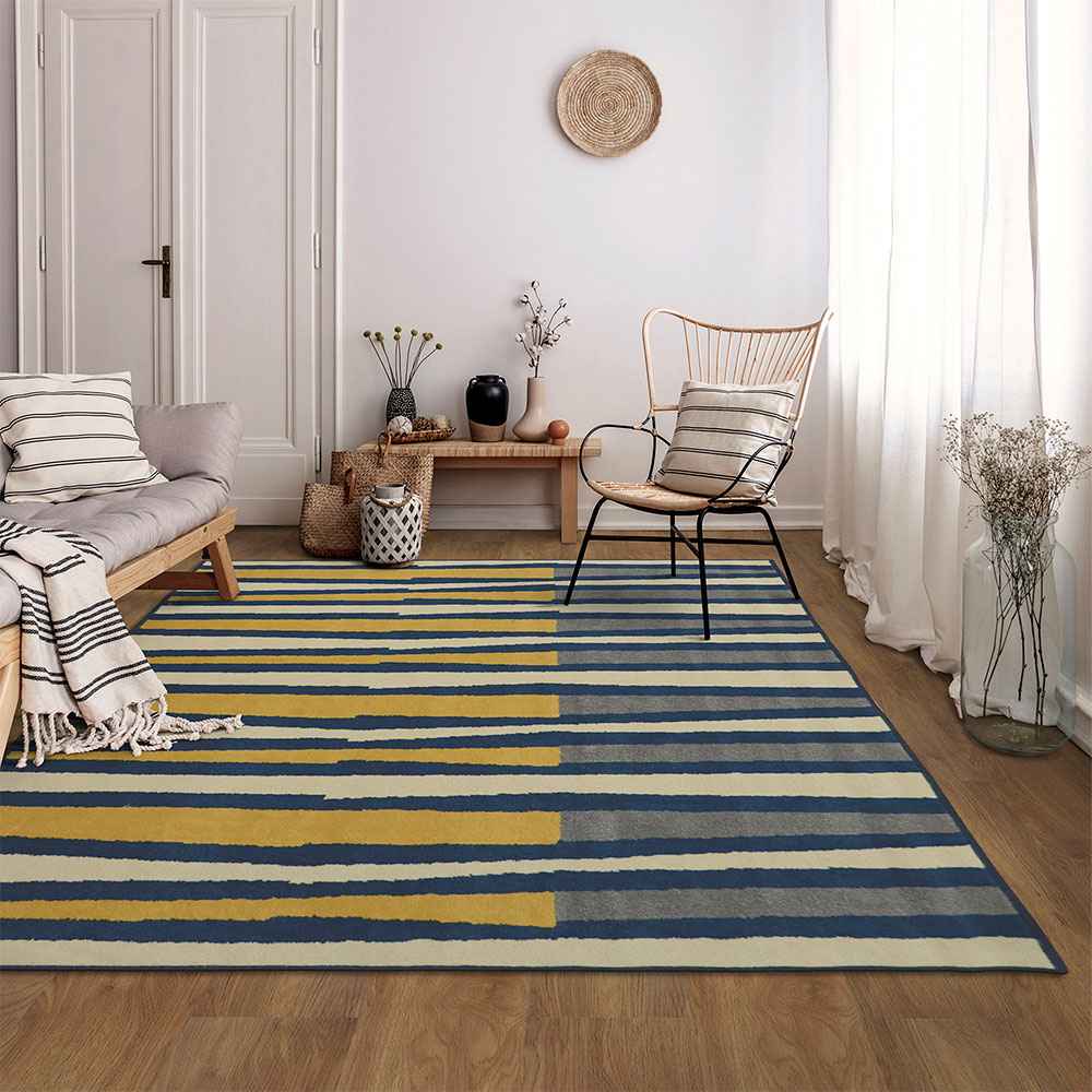 Alfombra Oregon 150 cm x 200 cm de Habitación Mostaza con Figuras - Tapetes y Alfombras | Bylmo