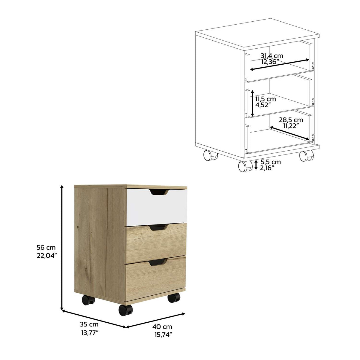 Cajonera Duna 40x35cm con Tres Cajones - Archivadores | Bylmo