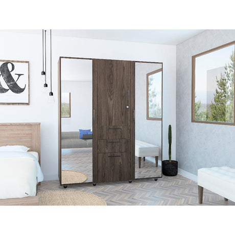 Closet Flamenco Coñac 160 cm con Espejos, Cuatro Puertas y Dos Cajones - Closets | Bylmo