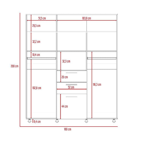 Closet Flamenco Coñac 160 cm con Espejos, Cuatro Puertas y Dos Cajones - Closets | Bylmo
