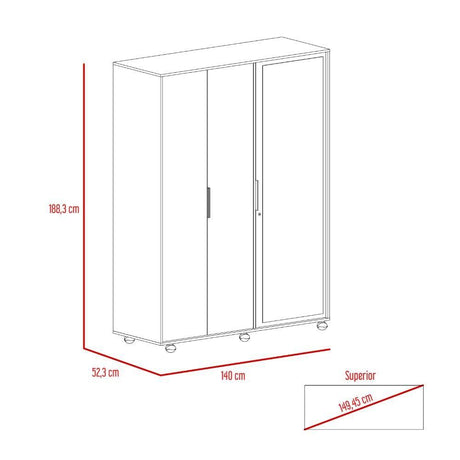 Closet Kaia Rovere 140 cm con Espejo y Tres Puertas - Closets | Bylmo