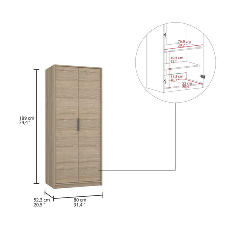 Closet Kaia Rovere 80x189cm sin Cajones con 2 Entrepaños - Closets | Bylmo