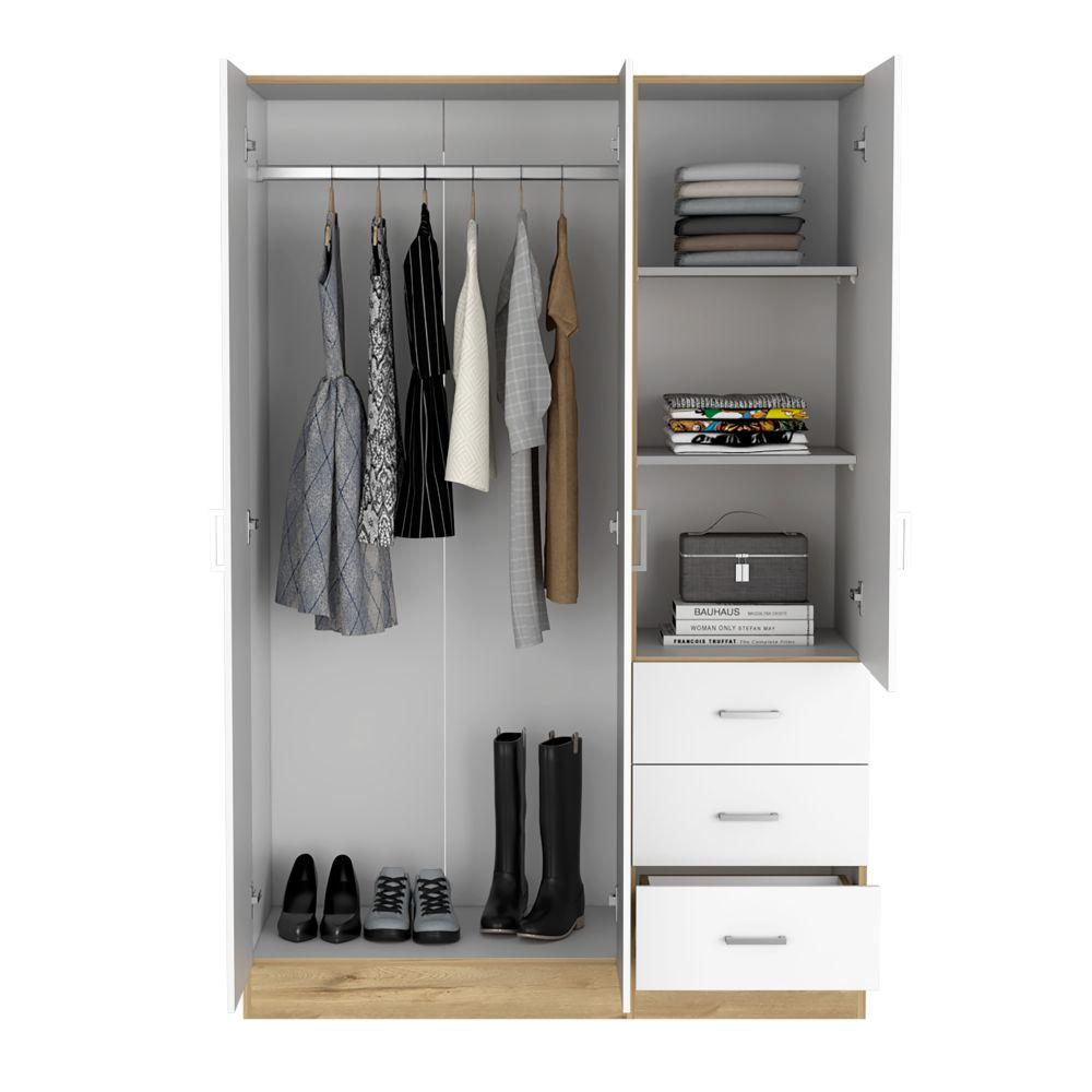 Closet Norvik Blanco 116 cm con Tres Puertas y Tres Cajones - Closets | Bylmo